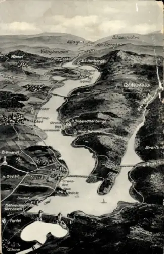 Landkarten Ak Möhnesee in Westfalen, Möhnetalsperre