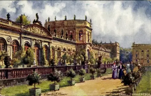 Ak Cassel Kassel in Hessen, Orangerie, Garten, Menschen, Pflanzen,  Architektur