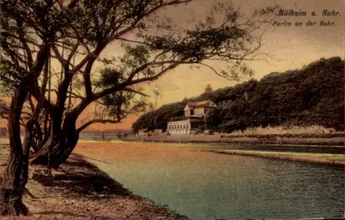 Ak Mülheim an der Ruhr, Flusslandschaft, Bäume, Gebäude, Mülheim a. Ruhr, Partie an der Ruhr