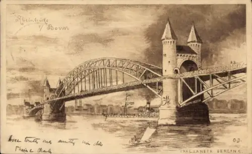Künstler Ak Bonn am Rhein, Rheinbrücke