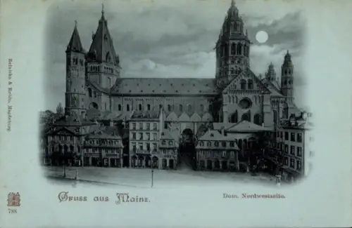 Mondschein Ak Mainz am Rhein, Dom