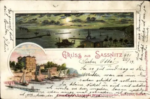 Litho Sassnitz auf Rügen, Hafenidyll, Strandpromenade