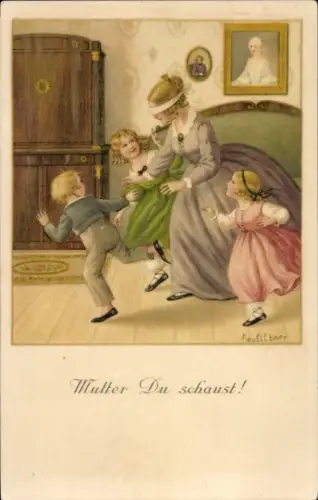 Künstler Ak Ebner, P., Mutter du schaust, Blinde-Kuh-Spiel