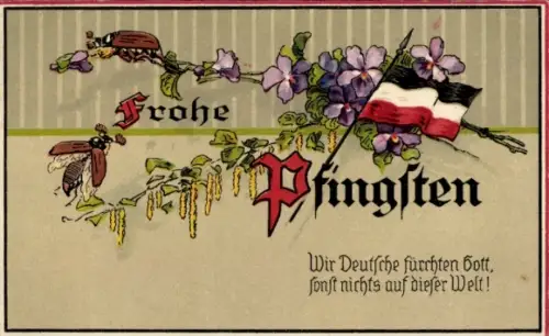 Ak Glückwunsch, Pfingsten, Maikäfer, Wir Deutsche fürchten Gott sonst nichts auf dieser Welt