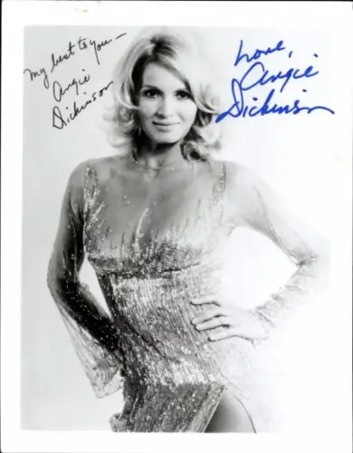 Foto Schauspielerin Angie Dickinson, Portrait, Autogramm