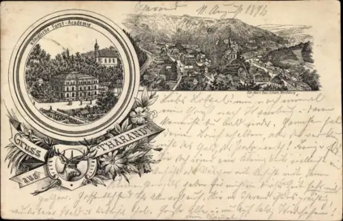 Litho Tharandt im Erzgebirge, Königliche Forstakademie, Totalansicht vom Ort