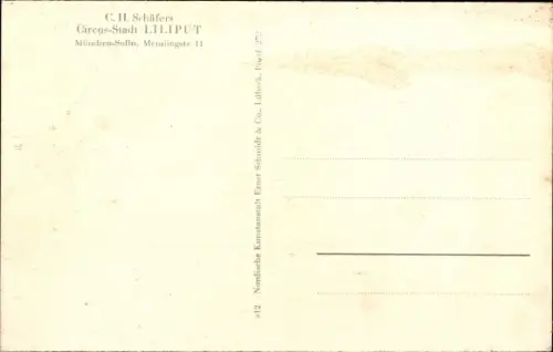 Ak C.H. Schäfers Zirkus Stadt Liliput, München Solln, Memlingstraße 11, Pony, Gruppenfoto