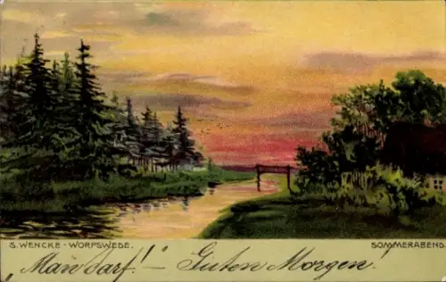 Künstler Ak Wencke, S. Worpswede in Niedersachsen, Sommerabend
