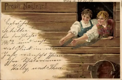 Künstler Ak Mailick, Glückwunsch Neujahr, zwei Frauen