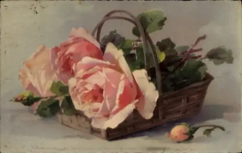Künstler Ak Klein, Catharina, Blühende Rosen, Korb