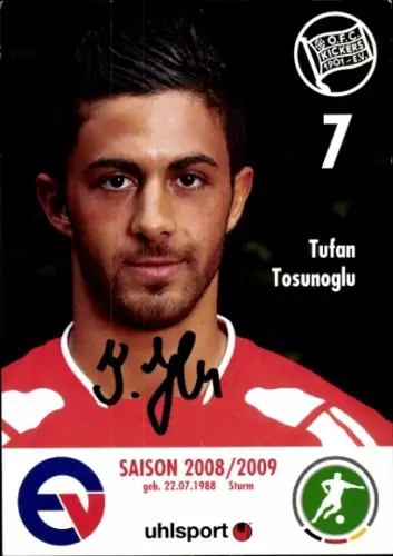 Autogrammkarte Fußballer Tufan Tosunoglu, Kickers Offenbach, Autogramm