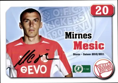 Autogrammkarte Fußballer Mirnes Mesic, Kickers Offenbach, Autogramm