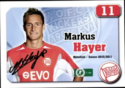 Autogrammkarte Fußballer Markus Hayer, Kickers Offenbach, Autogramm