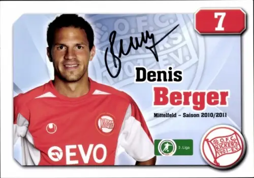 Autogrammkarte Fußballer Denis Berger, Kickers Offenbach, Autogramm
