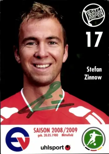Autogrammkarte Fußballer Stefan Zinnow, Kickers Offenbach, Autogramm