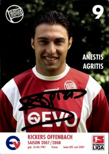 Autogrammkarte Fußballer Anestis Agritis, Kickers Offenbach, Autogramm