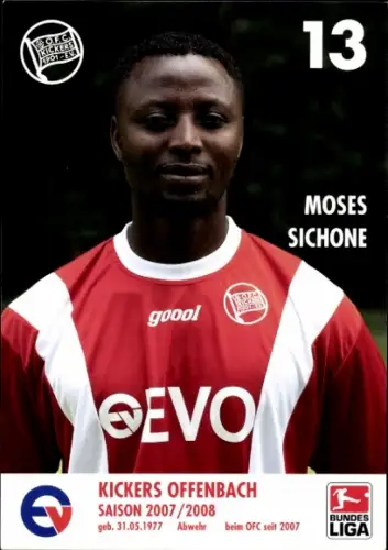 Autogrammkarte Fußballer Moses Sichone, Kickers Offenbach, Autogramm