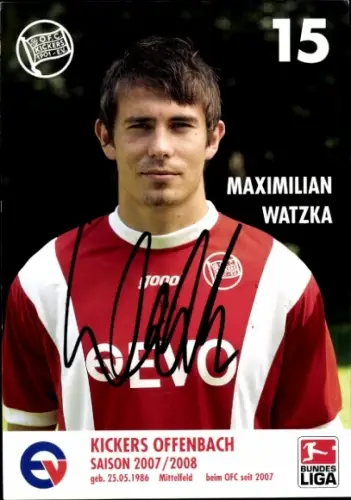 Autogrammkarte Fußballer Maximilian Watzka, Kickers Offenbach, Autogramm