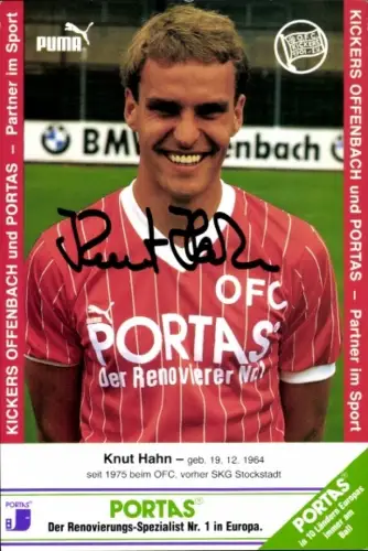 Autogrammkarte Fußballer Knut Hahn, Kickers Offenbach, Autogramm