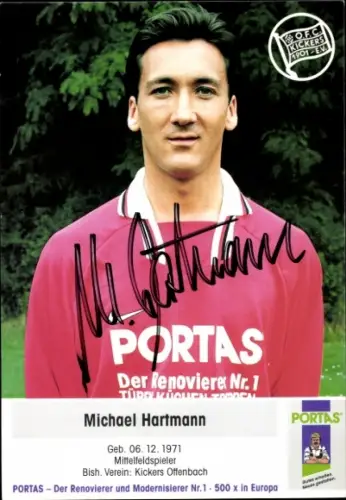 Autogrammkarte Fußballer Michael Hartmann, Kickers Offenbach, Autogramm