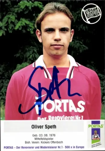 Autogrammkarte Fußballer Oliver Speth, Kickers Offenbach, Autogramm