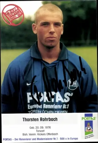 Autogrammkarte Fußballer Thorsten Rohrbach, Kickers Offenbach, Autogramm