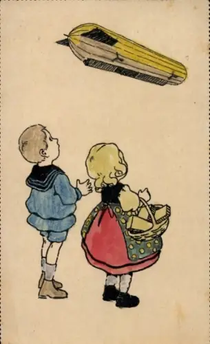 Ak Kinder bewundern ein Luftschiff, Graf Zeppelin