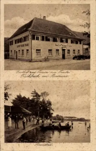 Ak Fischbach Friedrichshafen am Bodensee, Gasthof und Pension zur Traube, Strandbad