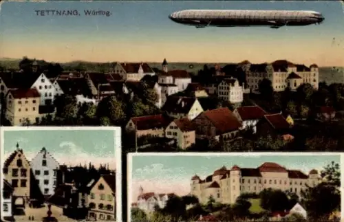 Ak Tettnang in Württemberg, Gesamtansicht, Zeppelin