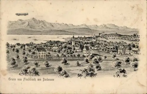 Ak Fischbach Friedrichshafen am Bodensee, Gesamtansicht, Zeppelin