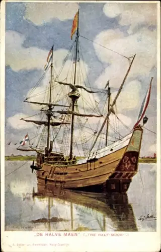 Künstler Ak Segelschiff De Halve Maen, Captain Hudson, Hudson River 1609
