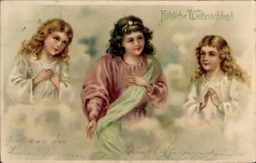 Litho Glückwunsch Weihnachten, Kinder-Porträt