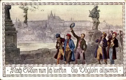 Studentika Ak Studenten, Musizierender Mann, Statue, Bund der Deutschen in Böhmen