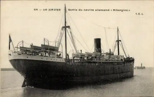 Ak Le Havre Seine Maritime, Das Bild zeigt ein Schiff, das den Hafen von Le Havre verlässt.