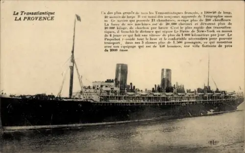 Ak Dampfer La Provence, CGT, French Line