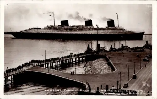 Ak Le Havre Seine Maritime, Paquebot Normandie, Départ pour New York, CGT, French Line