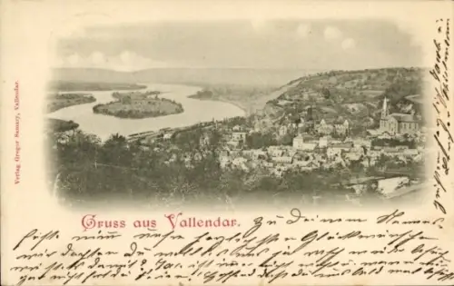 Ak Vallendar am Rhein, Schwarz-Weiß-Bild, Flusslandschaft,  Kirche, Häuser