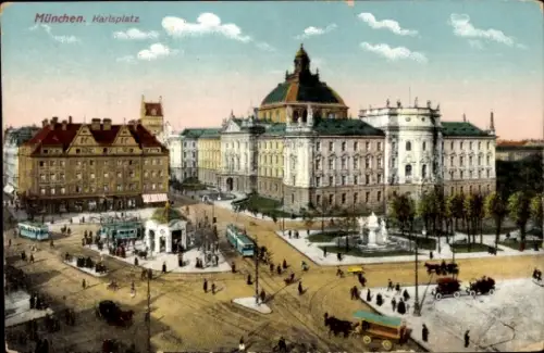 Ak München, Karlsplatz, Straßenbahnen