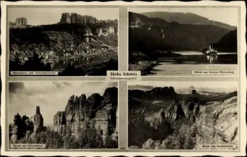 Ak Postelwitz Bad Schandau Sächsische Schweiz, Schrammsteine, Carolafelsen