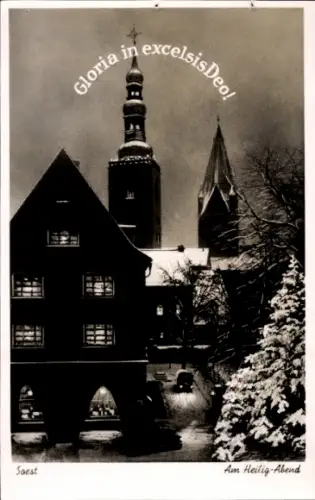Ak Soest in Westfalen, Schneebedeckte Landschaft, Kirche, Weihnachtsmotiv, Text: Gloria in excels