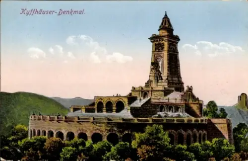 Ak Bad Frankenhausen am Kyffhäuser Thüringen, Kyffhäuser-Denkmal, Berglandschaft, 