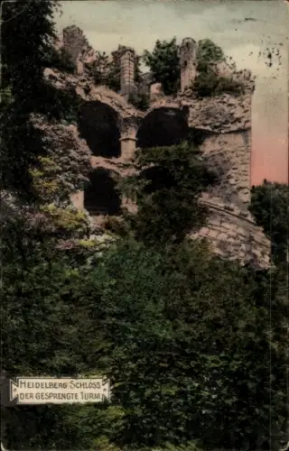 Ak Heidelberg am Neckar, Schloss, der gesprengte Turm