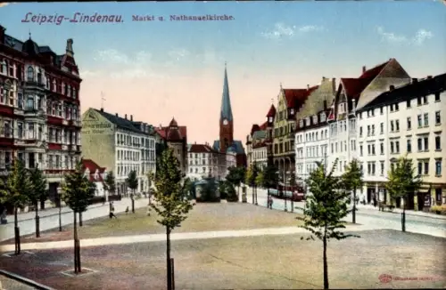Ak Lindenau Leipzig in Sachsen, Markt, Nathanaelkirche