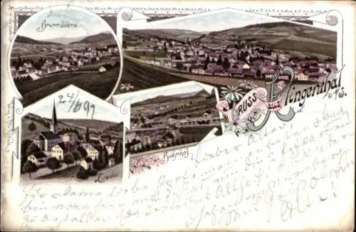 Litho Klingenthal im Vogtland Sachsen, Brunndöbra, Zwota, Panorama, Bahnhof