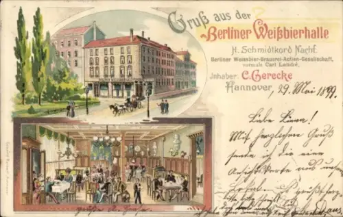 Litho Hannover, Berliner Weißbierhalle, H. Schmidtkord Nachf., Inh. C. Gerecke