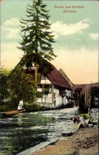 Ak Erstein Elsass Bas Rhin, Gruss aus  Jllmühle, Wasserlauf, Mühle, Bäume