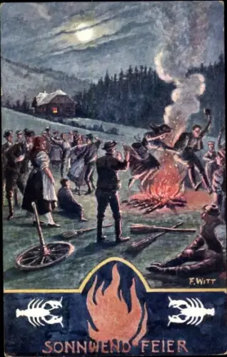 Künstler Ak Witt, F., Sonnwend-Feier, Lagerfeuer
