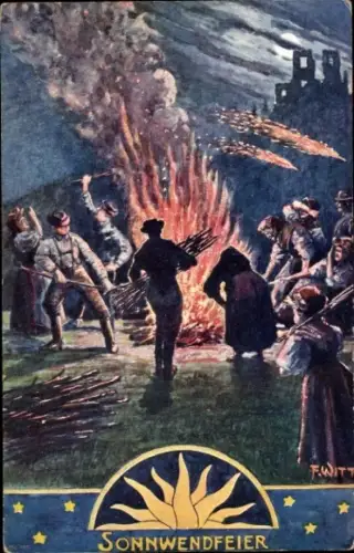 Künstler Ak Witt, F., Sonnwend-Feier, Lagerfeuer