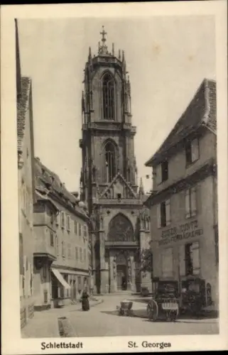 Ak Sélestat Schlettstadt Elsass Bas Rhin,  St. Georges, Gebäude, Straße,  