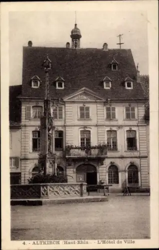 Ak Altkirch Elsass Haut Rhin, Hôtel de Ville,  Brunnen,  Architektur